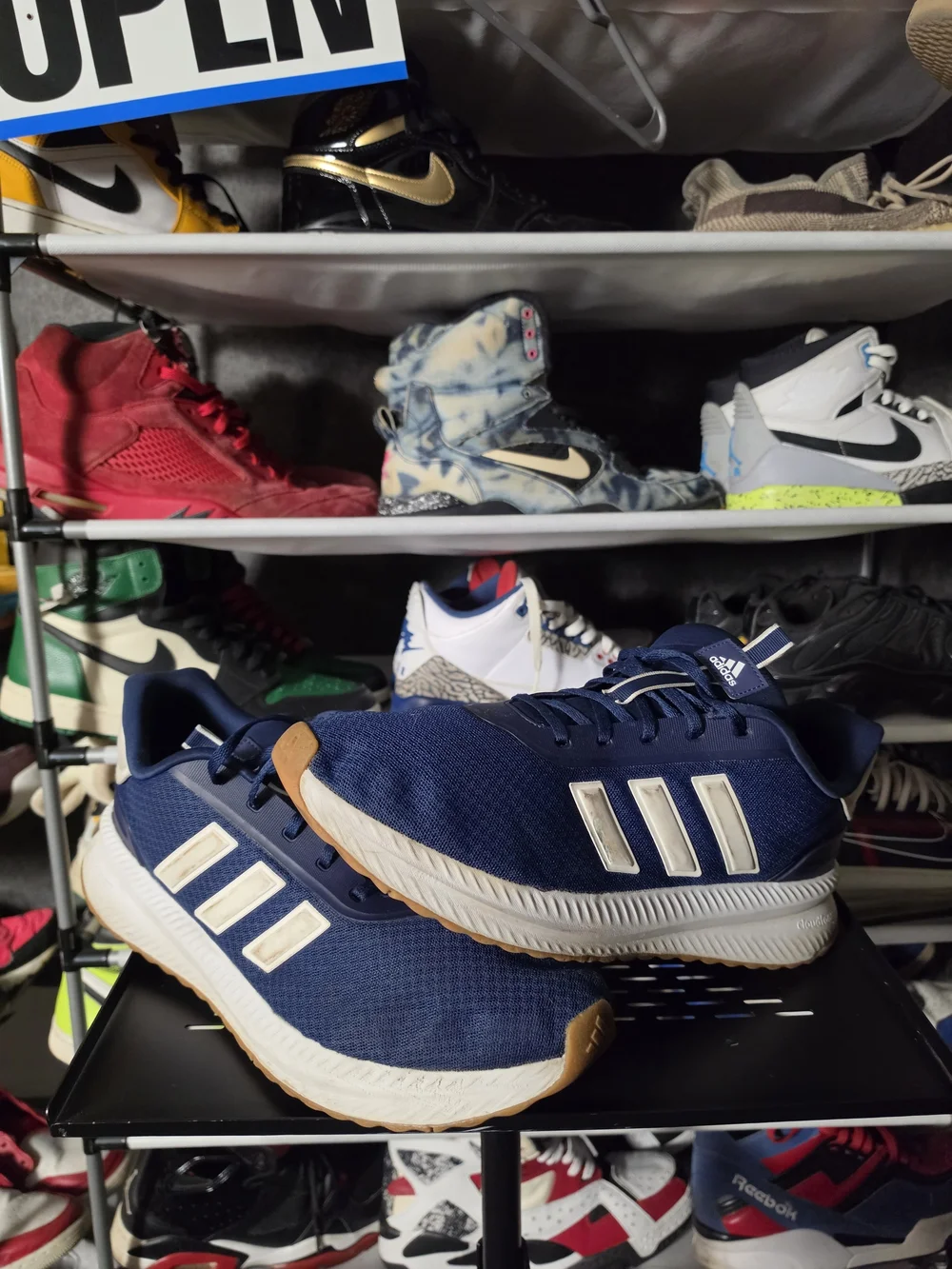 🔥 adidas Cloudfoam Men Size 14 Navy and White Athletic Running Shoes